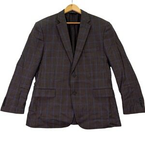 NEW Jos A Bank Traditional Fit Mens 44R Blazer Traveler Brown Blue Plaid Wool